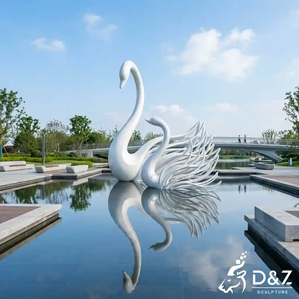 Abstract Swan Sculpture | Modern Metal Garden Water Feature DZN675-5 Abstract Swan Sculpture | Modern Metal Garden Water Feature DZN675-5