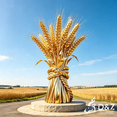 Golden Metal Wheat Sculpture Rural Harvest Crop for Farm DZN648-1
