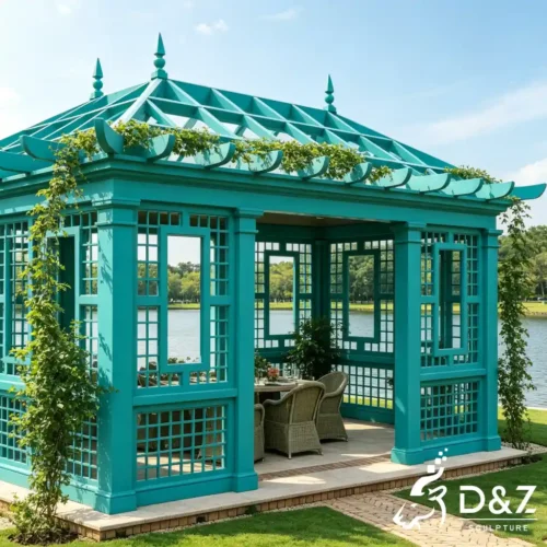 Luxury Lakeside Metal Square Gazebo Custom Decorative Shade DZN64-1