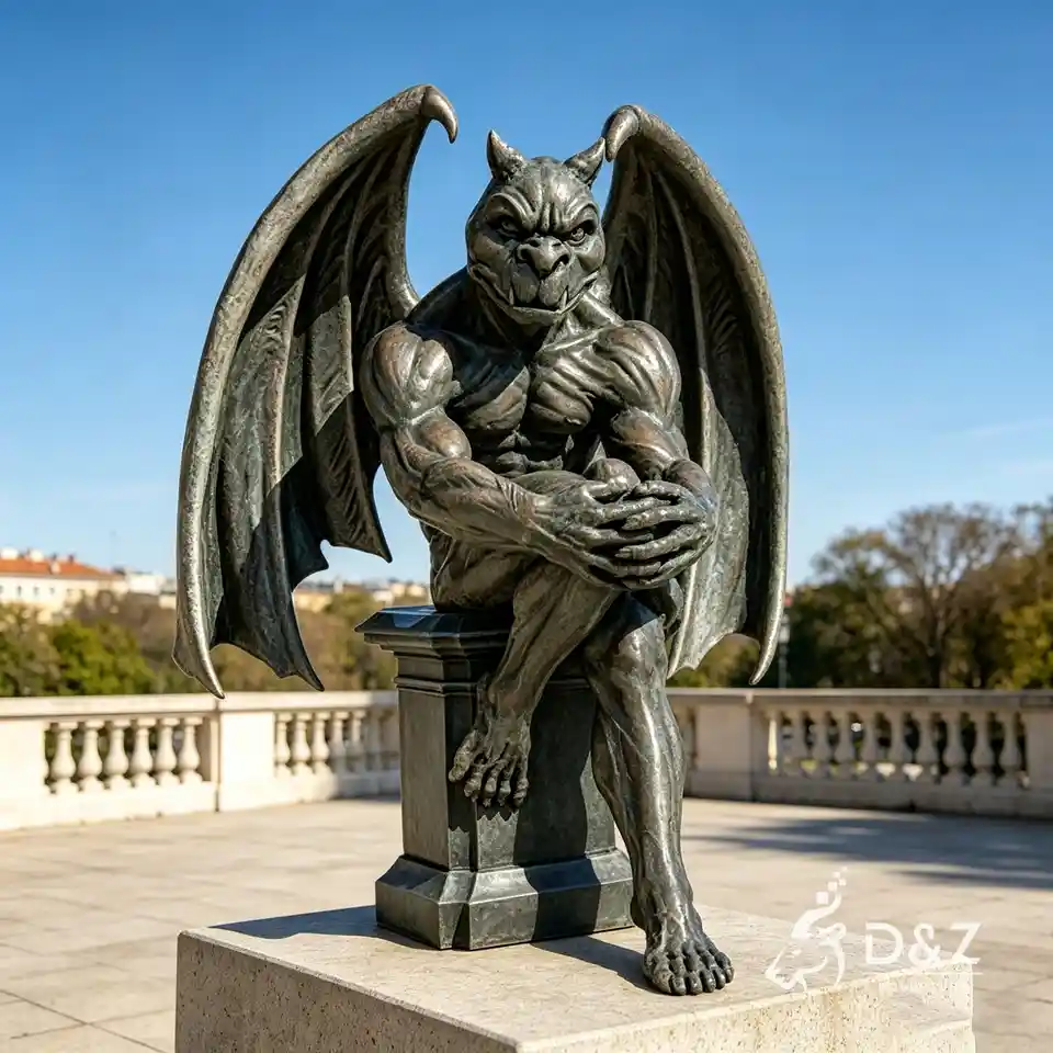 Large Seated Muscular Gothic Outdoor Bronze Gargoyle Statues for Sale 1 Large Seated Muscular Gothic Outdoor Bronze Gargoyle Statues for Sale 1