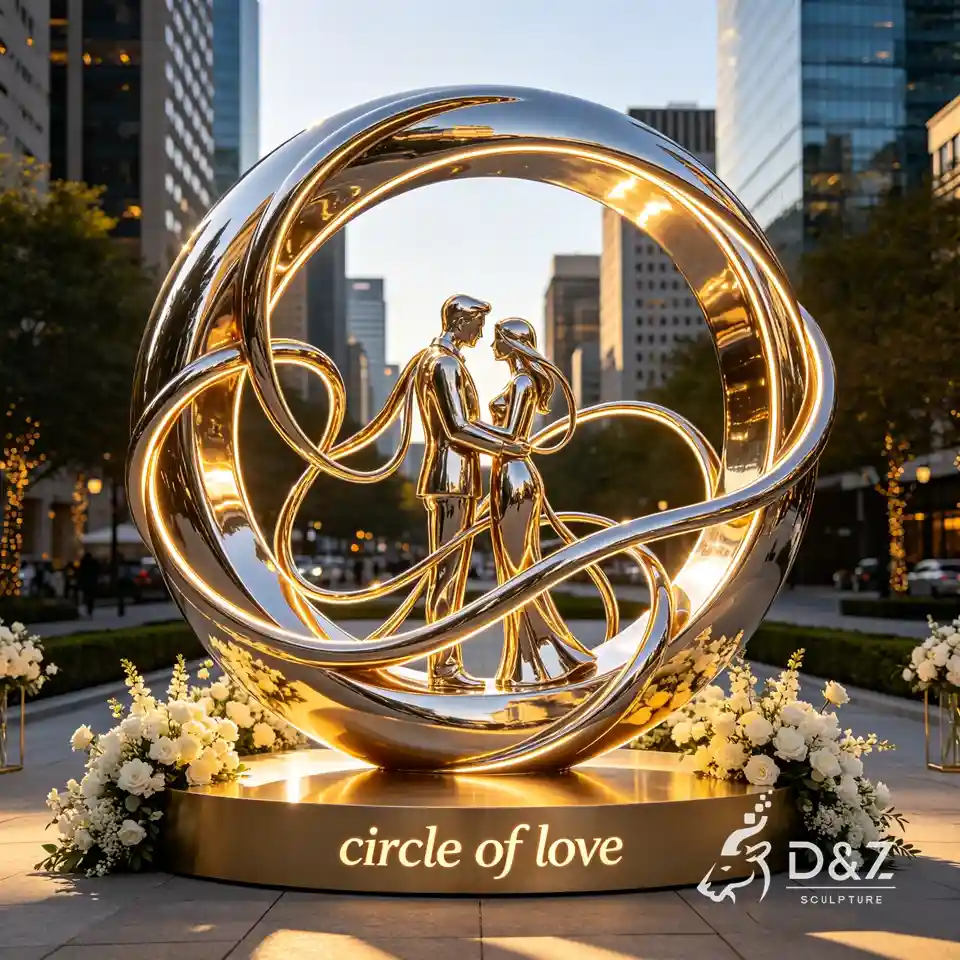 Circle of Love Sculpture | Large Metal Circle Sculpture for Landscapes 10