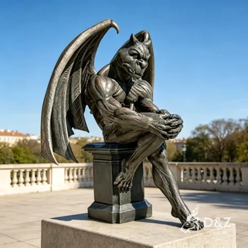 Large Seated Muscular Gothic Outdoor Bronze Gargoyle Statues for Sale 2