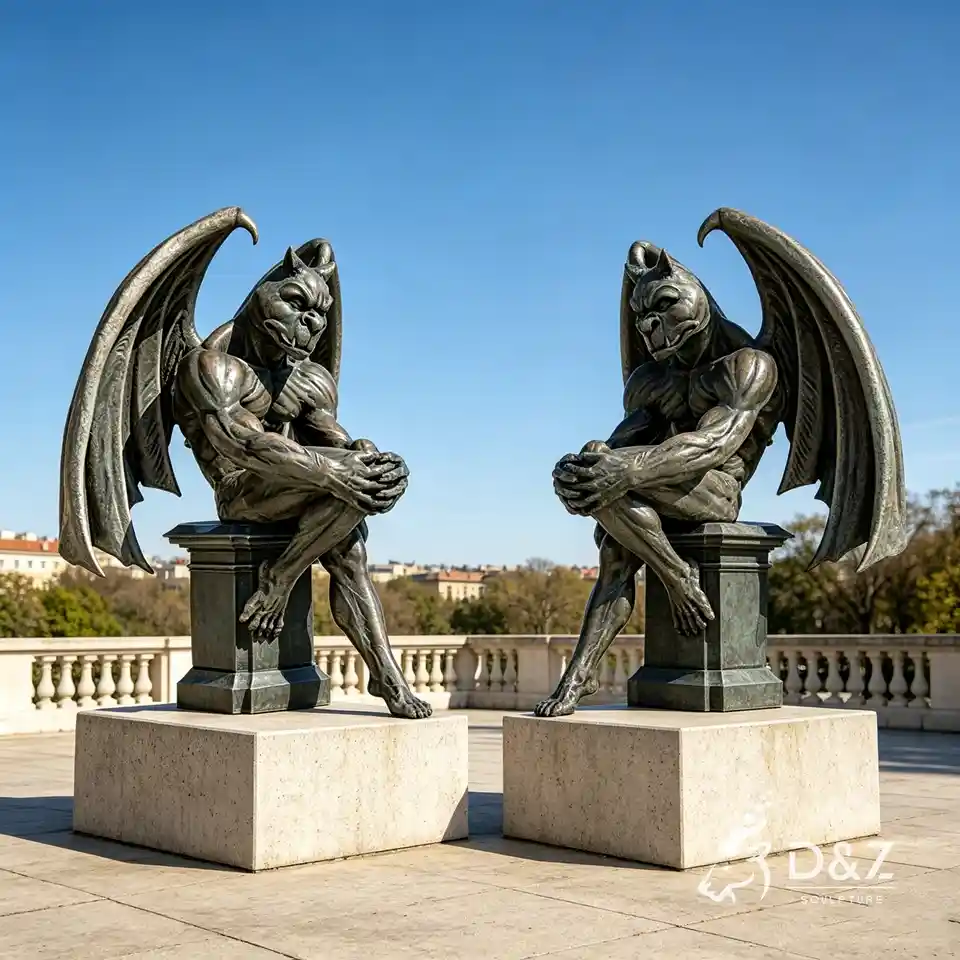 Large Seated Muscular Gothic Outdoor Bronze Gargoyle Statues for Sale 4 Large Seated Muscular Gothic Outdoor Bronze Gargoyle Statues for Sale 4