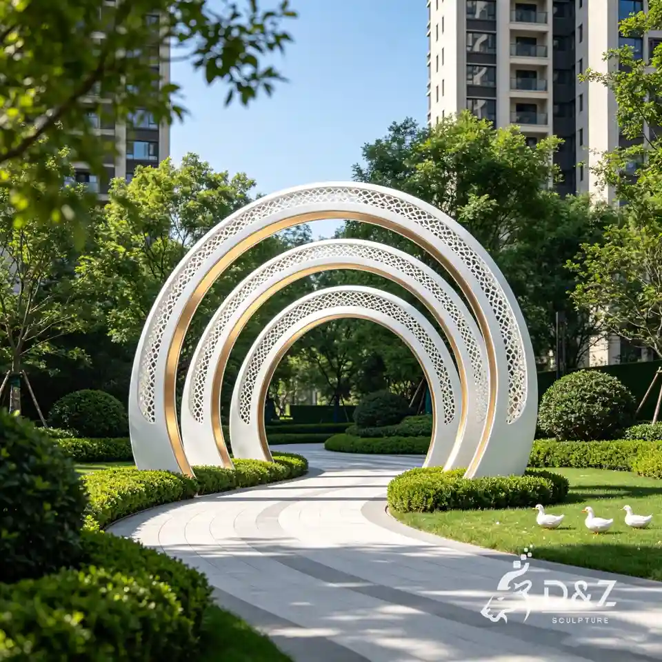 Large White Metal Moon Gate Sculpture | Public Art Arch Sculpture 4 Large White Metal Moon Gate Sculpture | Public Art Arch Sculpture 4