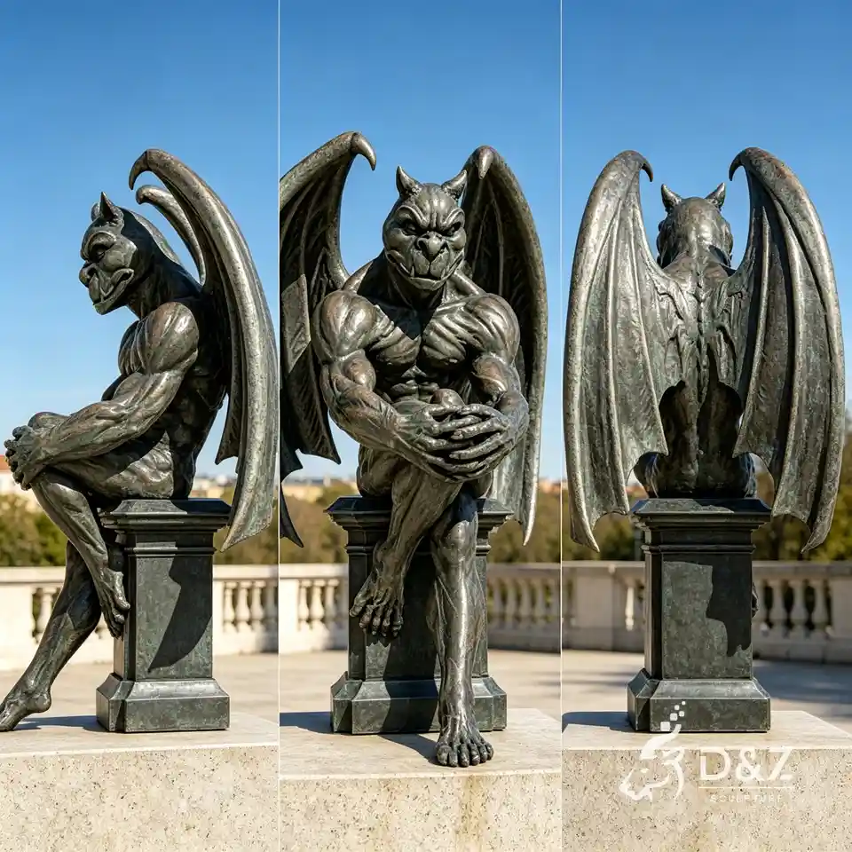 Large Seated Muscular Gothic Outdoor Bronze Gargoyle Statues for Sale 5 Large Seated Muscular Gothic Outdoor Bronze Gargoyle Statues for Sale 5