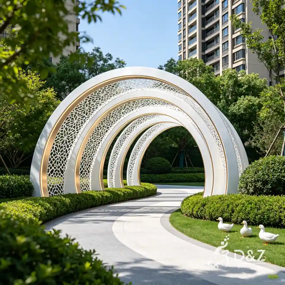 Large White Metal Moon Gate Sculpture | Public Art Arch Sculpture 5 Large White Metal Moon Gate Sculpture | Public Art Arch Sculpture 5