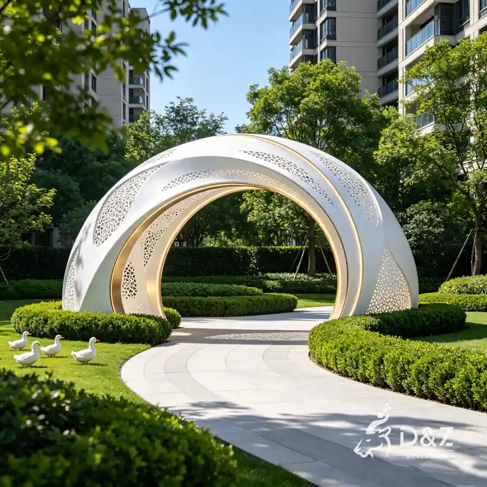 Large White Metal Moon Gate Sculpture | Public Art Arch Sculpture 6 Large White Metal Moon Gate Sculpture | Public Art Arch Sculpture 6
