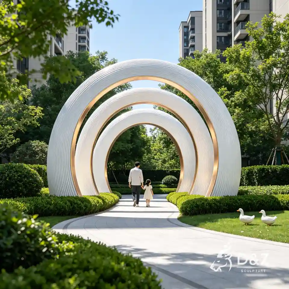 Large White Metal Moon Gate Sculpture | Public Art Arch Sculpture 7 Large White Metal Moon Gate Sculpture | Public Art Arch Sculpture 7