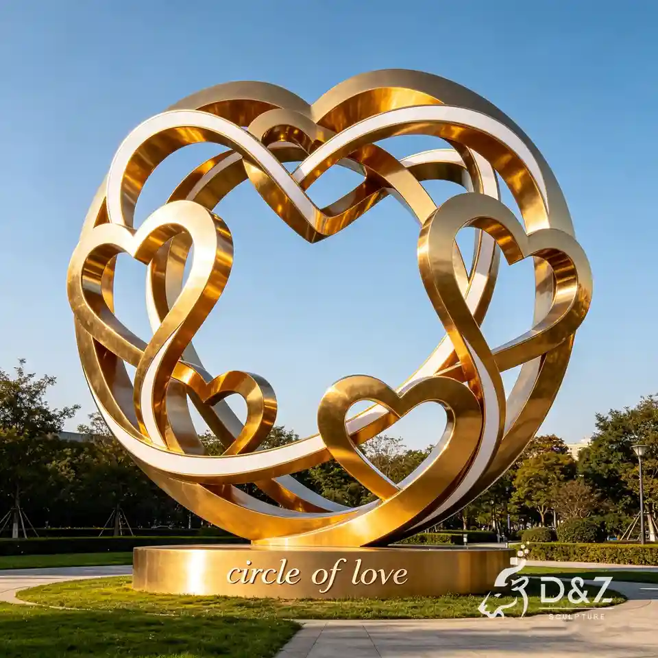 Circle of Love Sculpture | Large Metal Circle Sculpture for Landscapes 7
