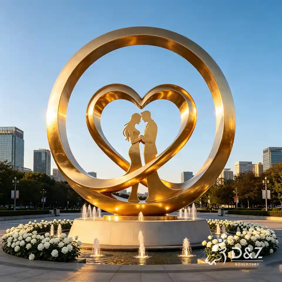 Circle of Love Sculpture | Large Metal Circle Sculpture for Landscapes 8