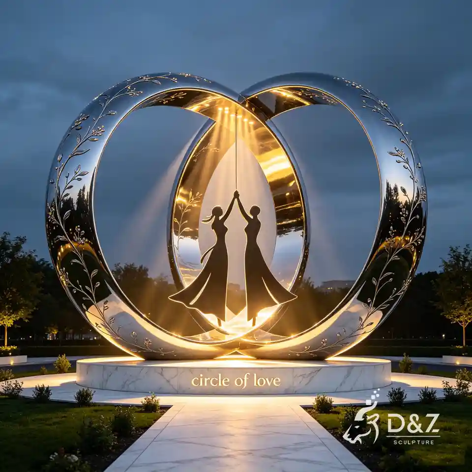 Circle of Love Sculpture | Large Metal Circle Sculpture for Landscapes 8