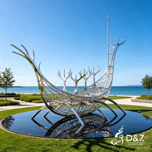 Large Abstract Ship Sculpture Sailboat Coastal Art Decor DZN698-2