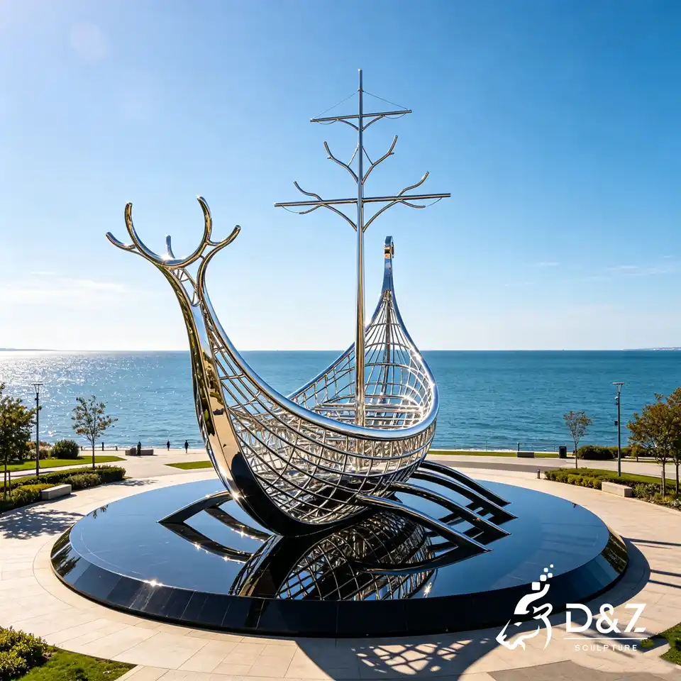Large Abstract Ship Sculpture Sailboat Coastal Art Decor DZN698-5 Large Abstract Ship Sculpture Sailboat Coastal Art Decor DZN698-5