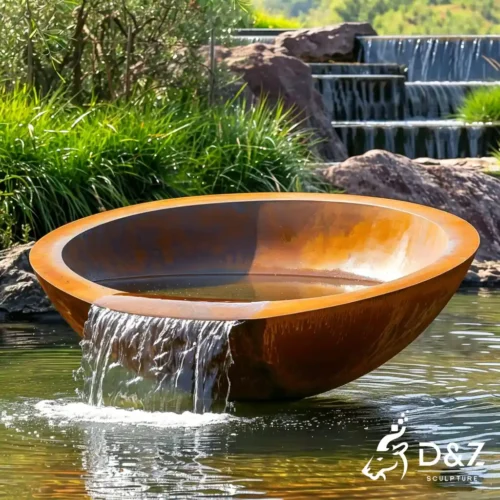 Large Corten Steel Bowl Fountain Outdoor Water Feature DZN700-1
