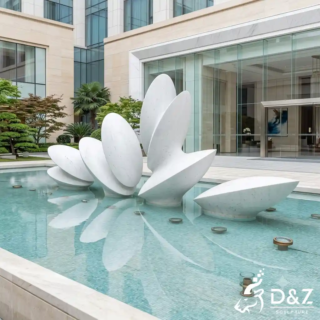 White Abstract Sculpture Lotus Water Feature for Hotel DZN696-1 White Abstract Sculpture Lotus Water Feature for Hotel DZN696-1