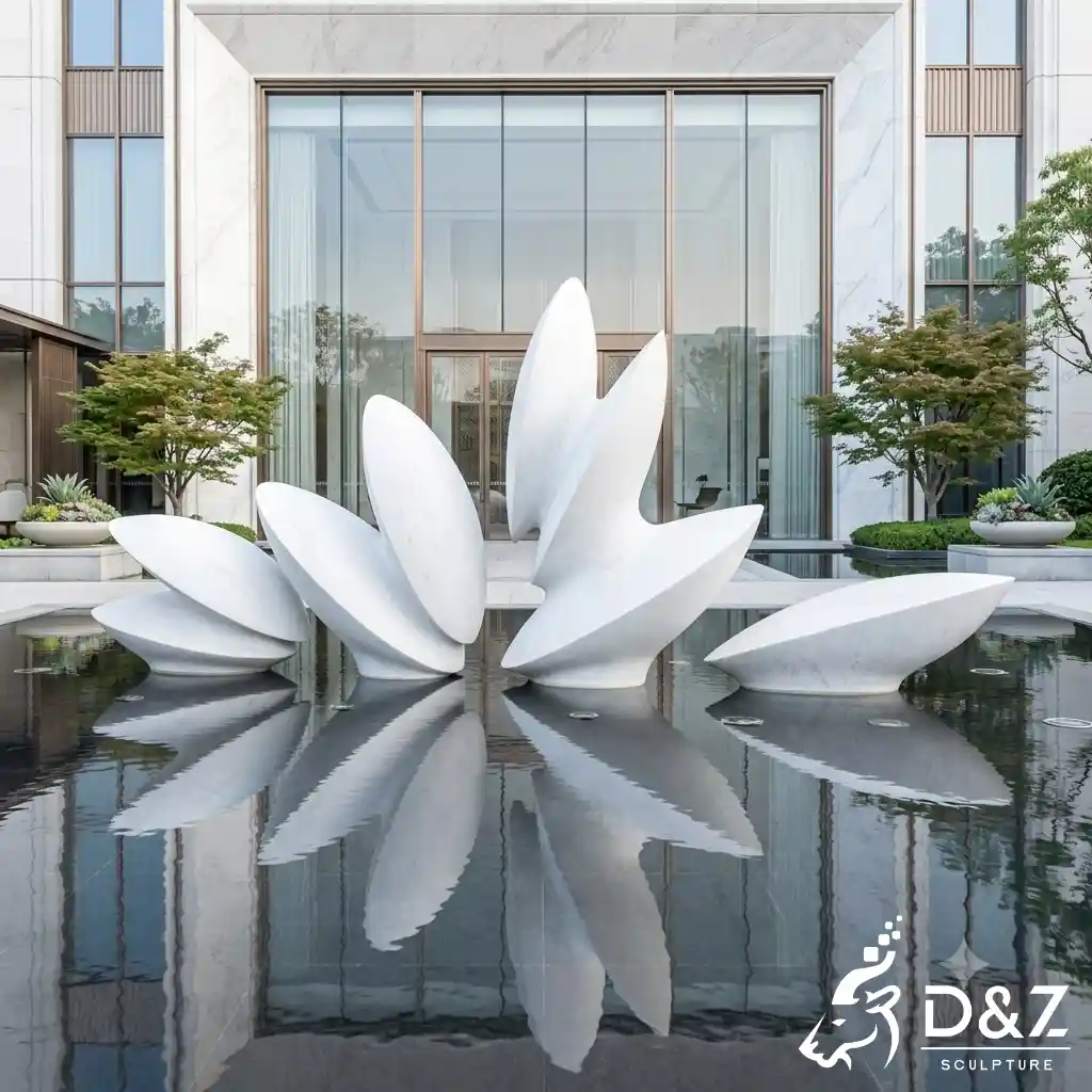 White Abstract Sculpture Lotus Water Feature for Hotel DZN696-2