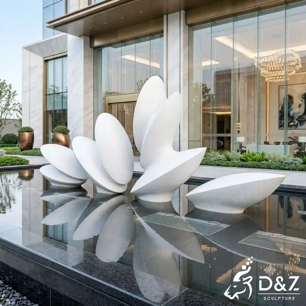 White Abstract Sculpture Lotus Water Feature for Hotel DZN696-3 White Abstract Sculpture Lotus Water Feature for Hotel DZN696-3