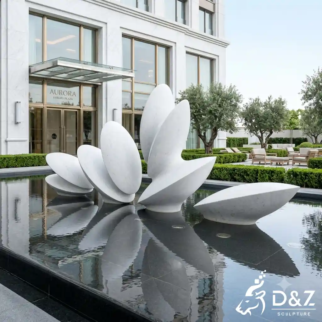 White Abstract Sculpture Lotus Water Feature for Hotel DZN696-4 White Abstract Sculpture Lotus Water Feature for Hotel DZN696-4