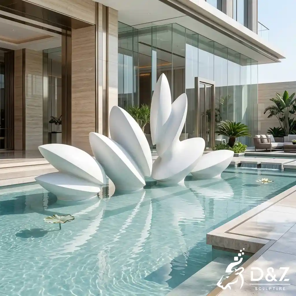 White Abstract Sculpture Lotus Water Feature for Hotel DZN696-5 White Abstract Sculpture Lotus Water Feature for Hotel DZN696-5