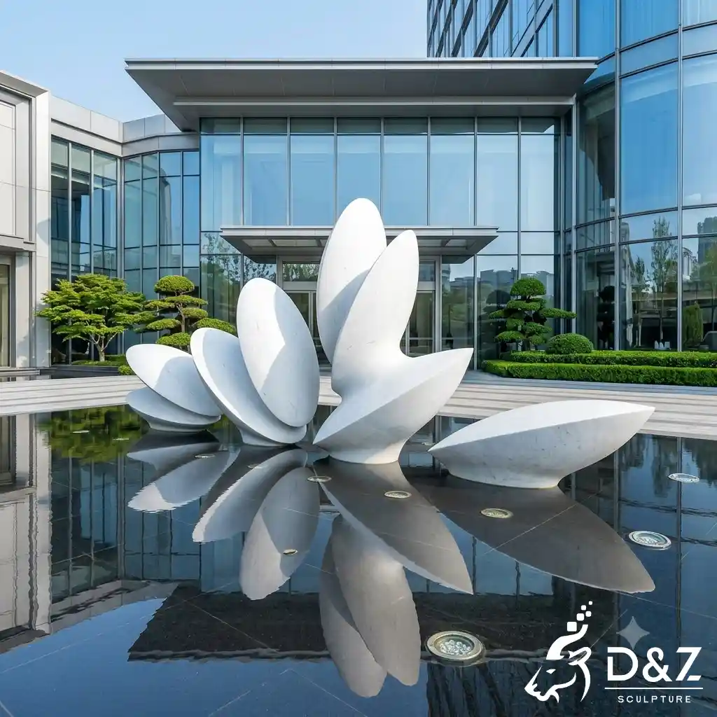 White Abstract Sculpture Lotus Water Feature for Hotel DZN696-6 White Abstract Sculpture Lotus Water Feature for Hotel DZN696-6