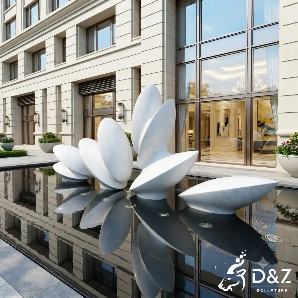 White Abstract Sculpture Lotus Water Feature for Hotel DZN696-7 White Abstract Sculpture Lotus Water Feature for Hotel DZN696-7