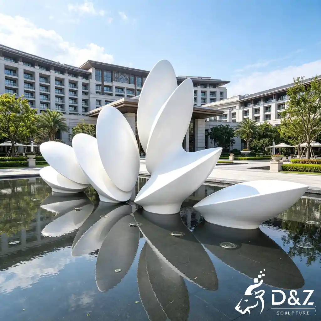 White Abstract Sculpture Lotus Water Feature for Hotel DZN696-8 White Abstract Sculpture Lotus Water Feature for Hotel DZN696-8