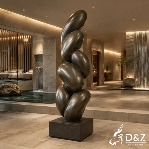 Twisted Bronze Stack Abstract Rock Sculpture Lobby Decor DZN683-1