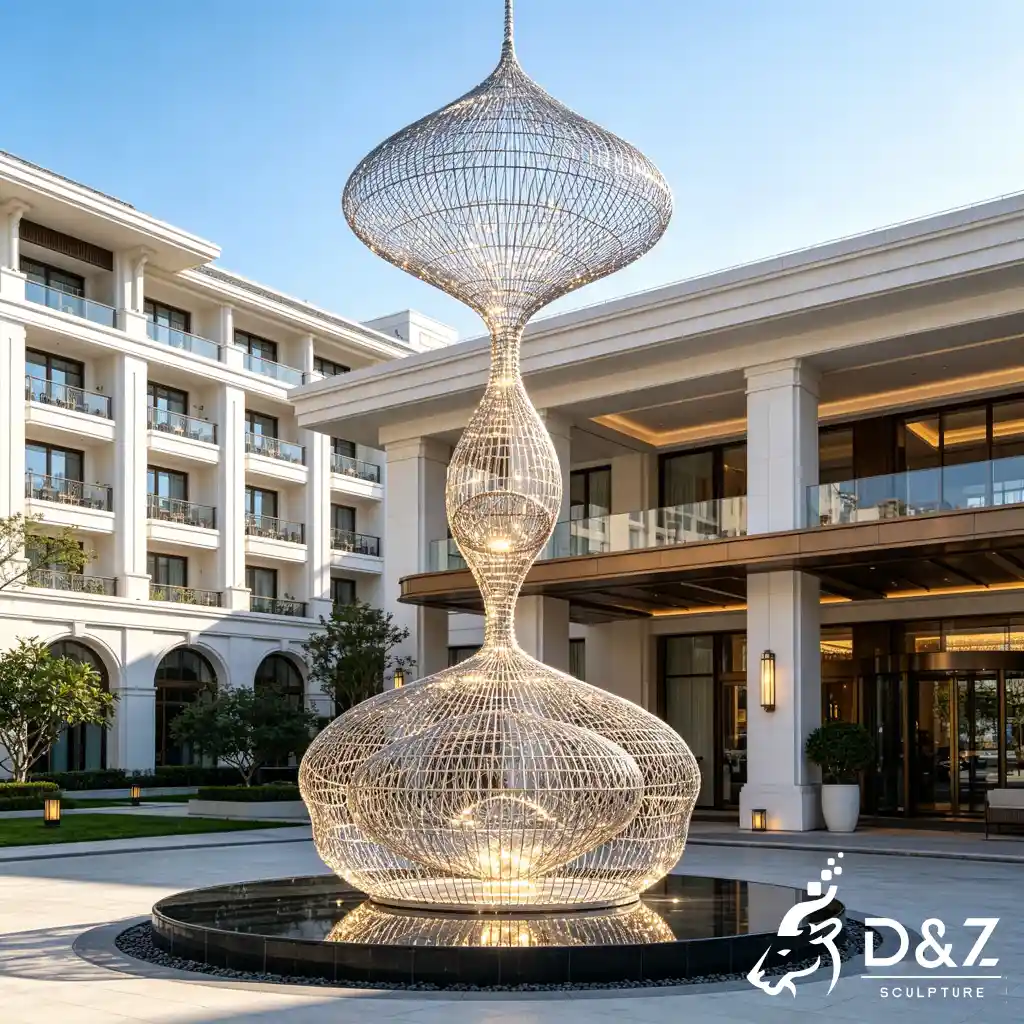 Cool Abstract Wire Sculpture Hotel Outdoor LED Water Feature DZN697-3 Cool Abstract Wire Sculpture Hotel Outdoor LED Water Feature DZN697-3