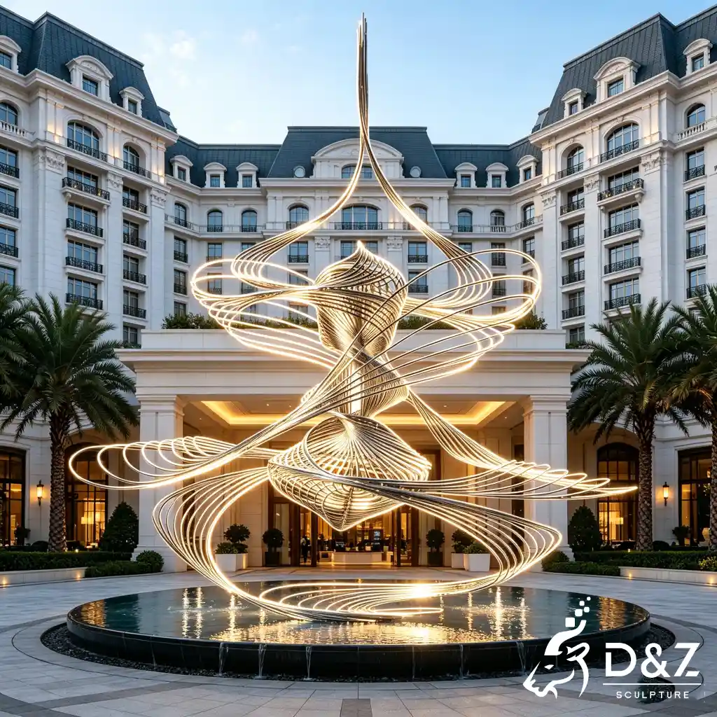Cool Abstract Wire Sculpture Hotel Outdoor LED Water Feature DZN697-5 Cool Abstract Wire Sculpture Hotel Outdoor LED Water Feature DZN697-5