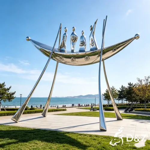 Large Abstract Ship Sculpture Sailboat Coastal Art Decor DZN698-2
