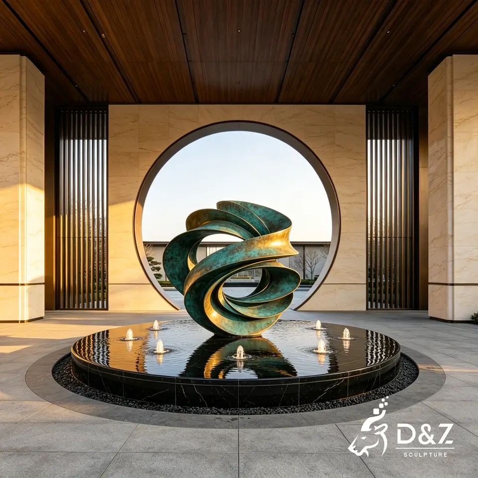 Custom Ribbon Sculpture Fountain | Abstract Spiral Water Feature for Outdoor Landscape 1