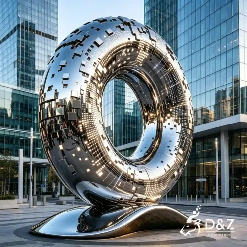 Large Circular Sculpture for Office Building | Mirror Polished Ring Sculpture 2