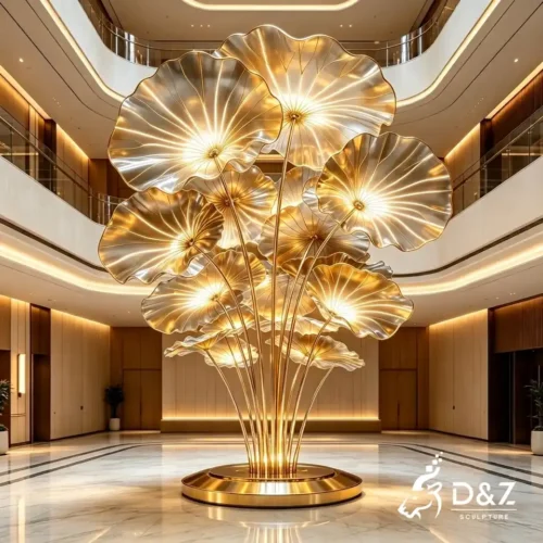 Artistic Lotus Leaf Floor Lamp | Stainless Steel Metal Sculpture Light 1