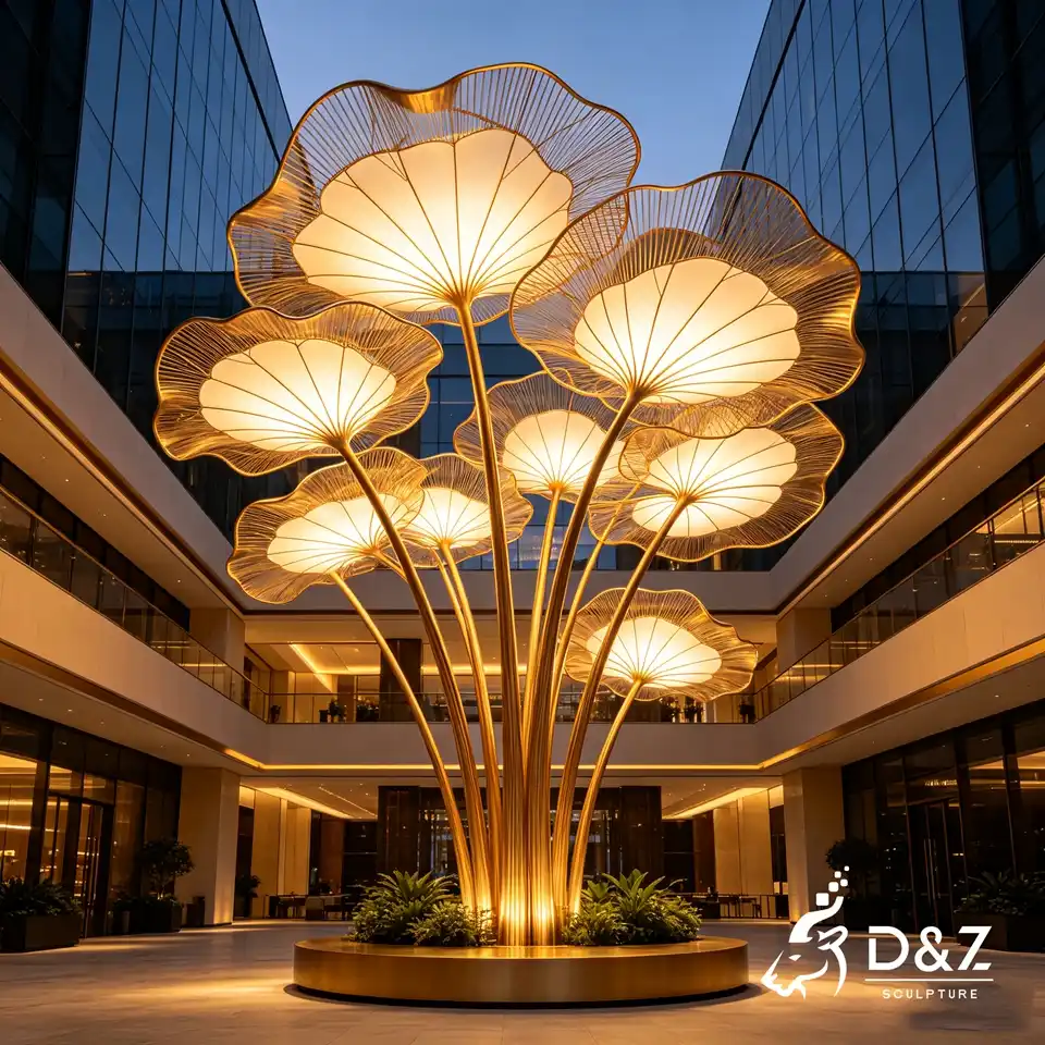 Artistic Lotus Leaf Floor Lamp | Stainless Steel Metal Sculpture Light 2 Artistic Lotus Leaf Floor Lamp | Stainless Steel Metal Sculpture Light 2
