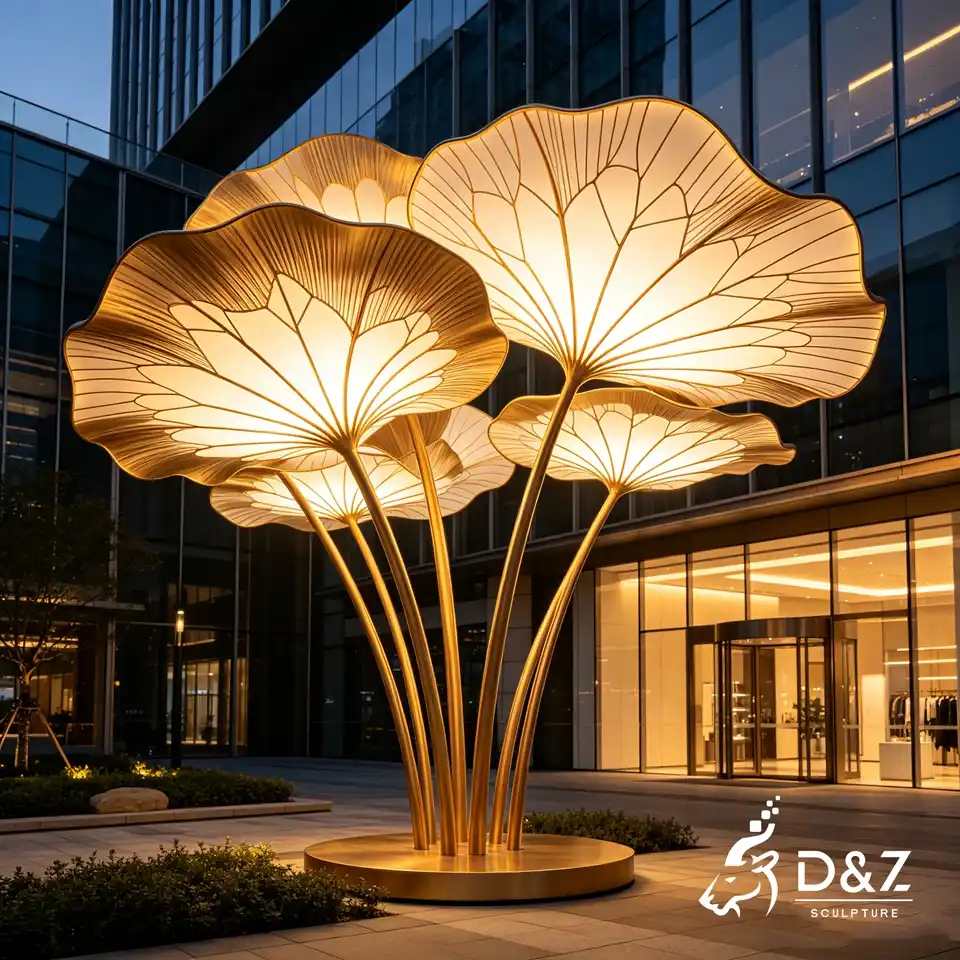 Artistic Lotus Leaf Floor Lamp | Stainless Steel Metal Sculpture Light 3 Artistic Lotus Leaf Floor Lamp | Stainless Steel Metal Sculpture Light 3