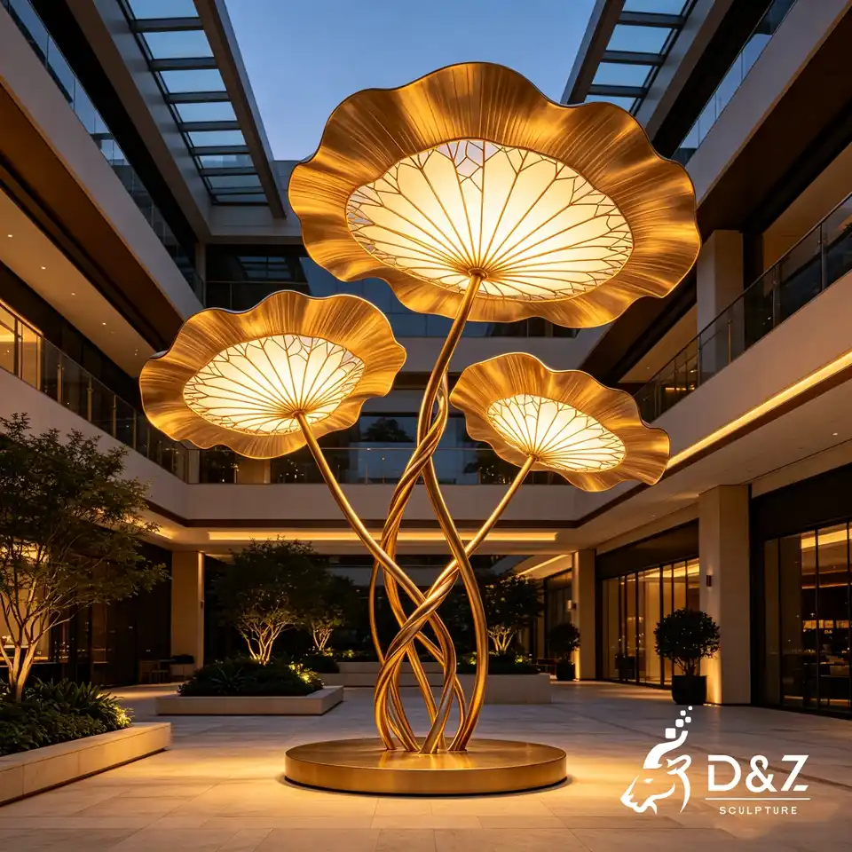 Artistic Lotus Leaf Floor Lamp | Stainless Steel Metal Sculpture Light 5 Artistic Lotus Leaf Floor Lamp | Stainless Steel Metal Sculpture Light 5