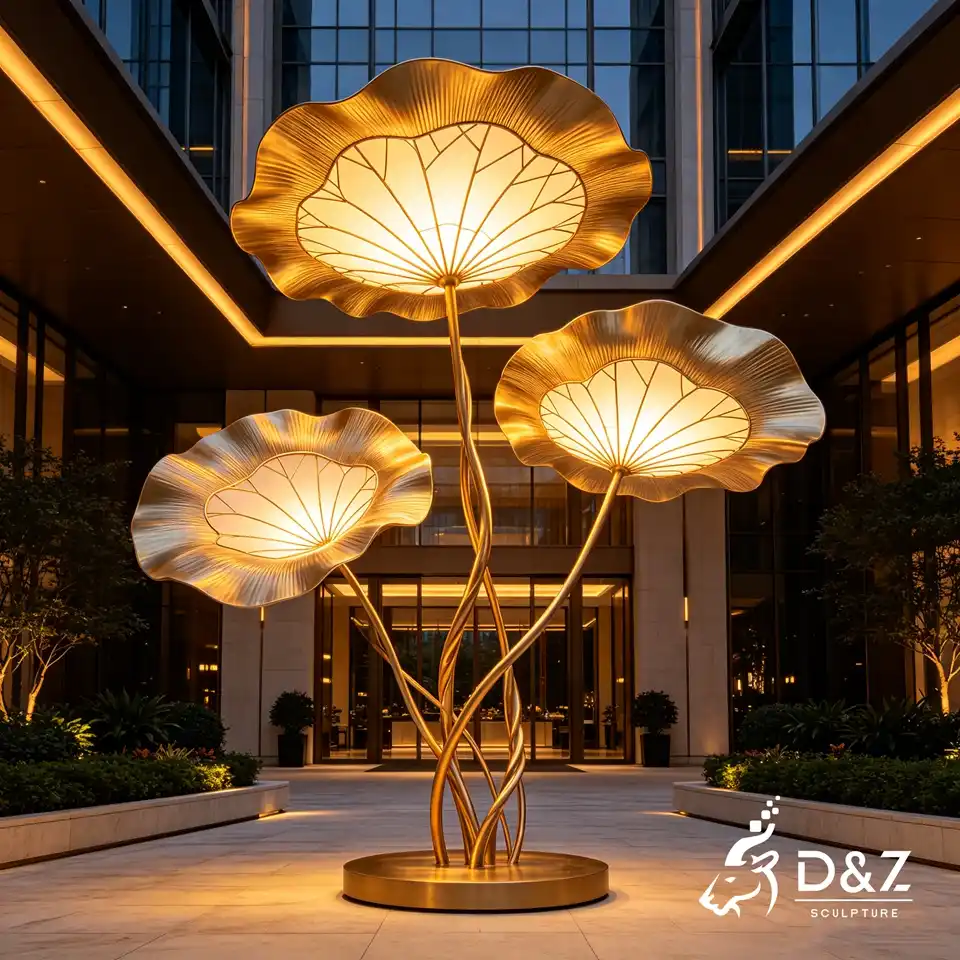 Artistic Lotus Leaf Floor Lamp | Stainless Steel Metal Sculpture Light 6 Artistic Lotus Leaf Floor Lamp | Stainless Steel Metal Sculpture Light 6