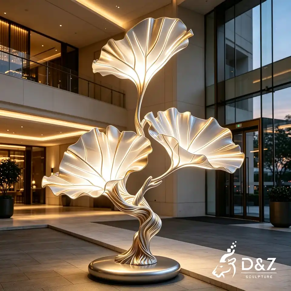 Artistic Lotus Leaf Floor Lamp | Stainless Steel Metal Sculpture Light 7 Artistic Lotus Leaf Floor Lamp | Stainless Steel Metal Sculpture Light 7