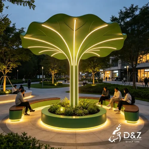 Artistic Lotus Leaf Floor Lamp | Stainless Steel Metal Sculpture Light for Commercial Spaces 2