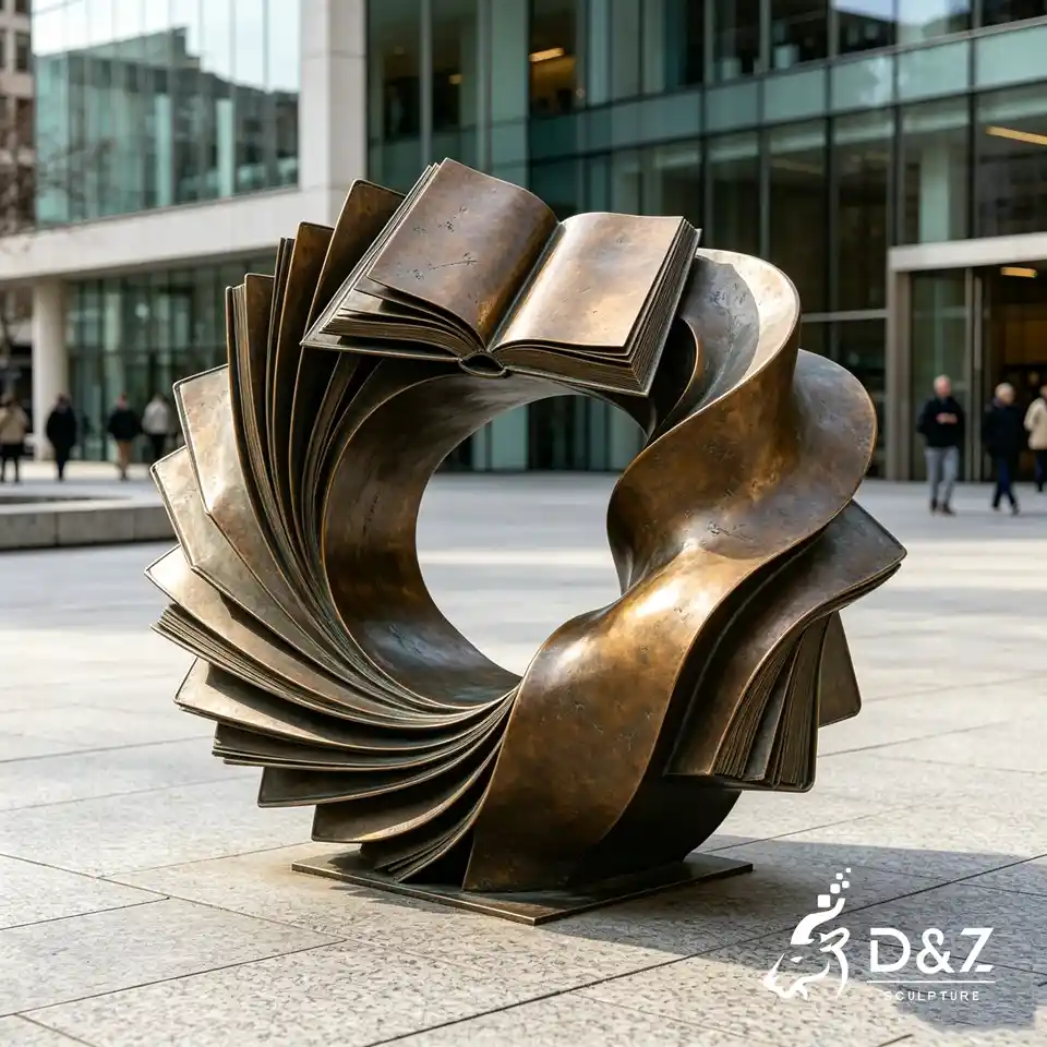 Custom Bronze Abstract Sculptures | Bronze Circle of Book Sculpture 3 Custom Bronze Abstract Sculptures | Bronze Circle of Book Sculpture 3