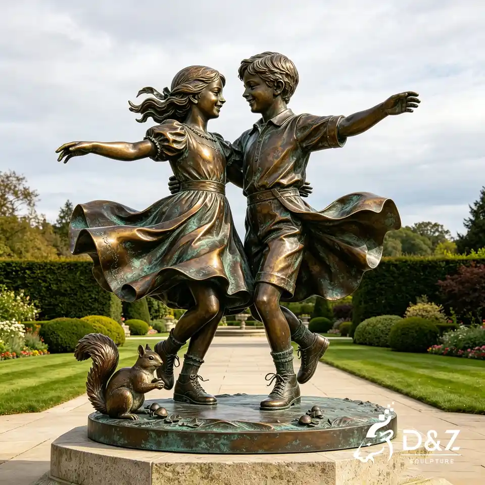 Dancing Bronze Children Statues | Romantic Boy Girl Dancing Sculpture for Garden 5 Dancing Bronze Children Statues | Romantic Boy Girl Dancing Sculpture for Garden 5