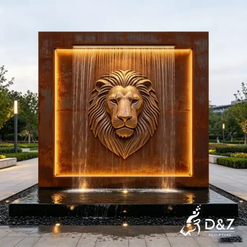 Bronze Lion Head Wall Fountain | Large Corten Steel Fountain Sculpture 1 Bronze Lion Head Wall Fountain | Large Corten Steel Fountain Sculpture 1