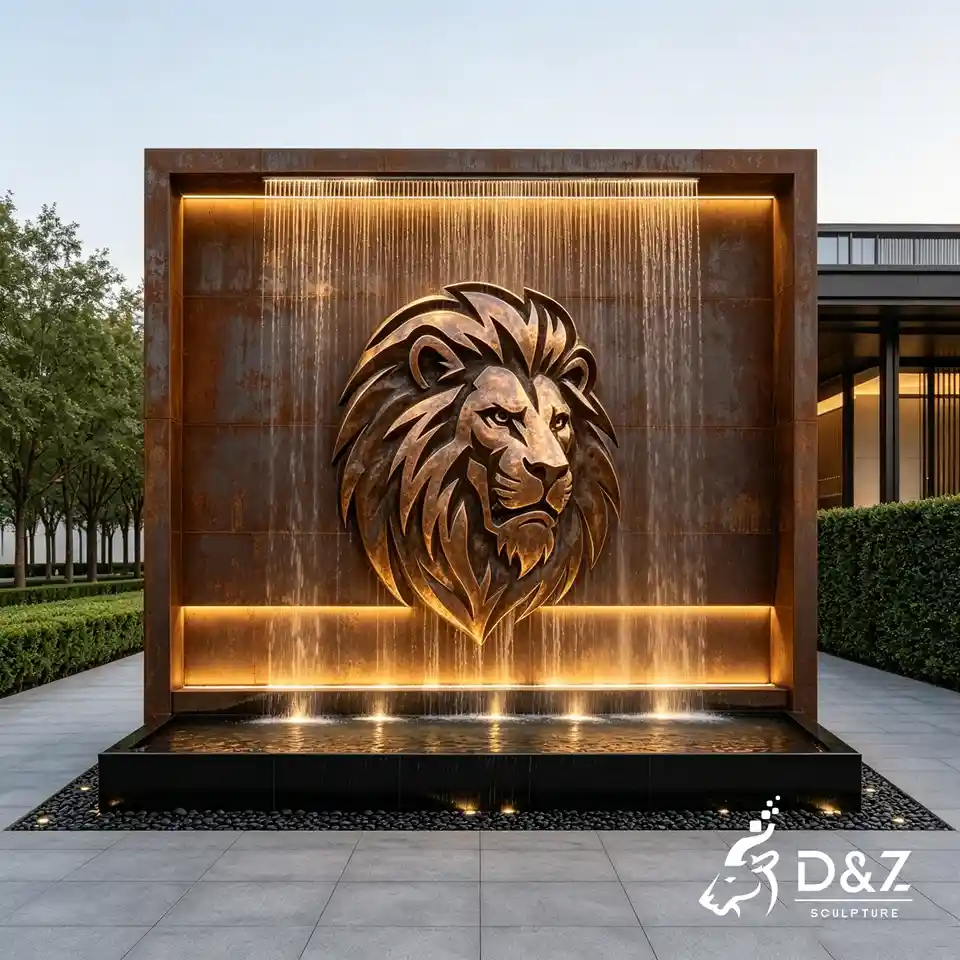 Bronze Lion Head Wall Fountain | Large Corten Steel Fountain Sculpture 3 Bronze Lion Head Wall Fountain | Large Corten Steel Fountain Sculpture 3