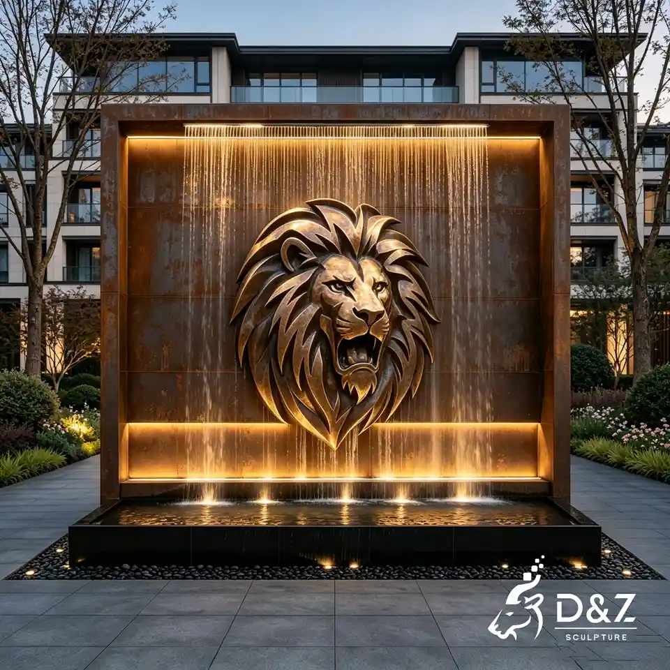 Bronze Lion Head Wall Fountain | Large Corten Steel Fountain Sculpture 4 Bronze Lion Head Wall Fountain | Large Corten Steel Fountain Sculpture 4