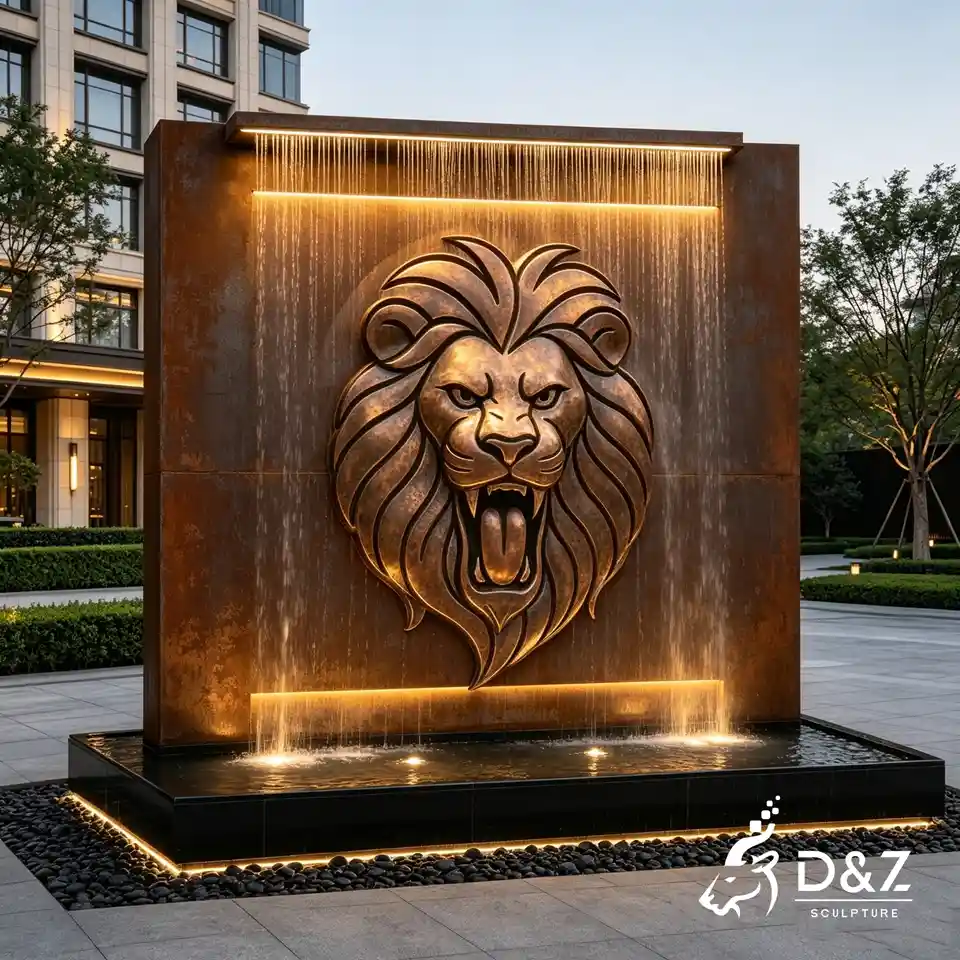 Bronze Lion Head Wall Fountain | Large Corten Steel Fountain Sculpture 5 Bronze Lion Head Wall Fountain | Large Corten Steel Fountain Sculpture 5
