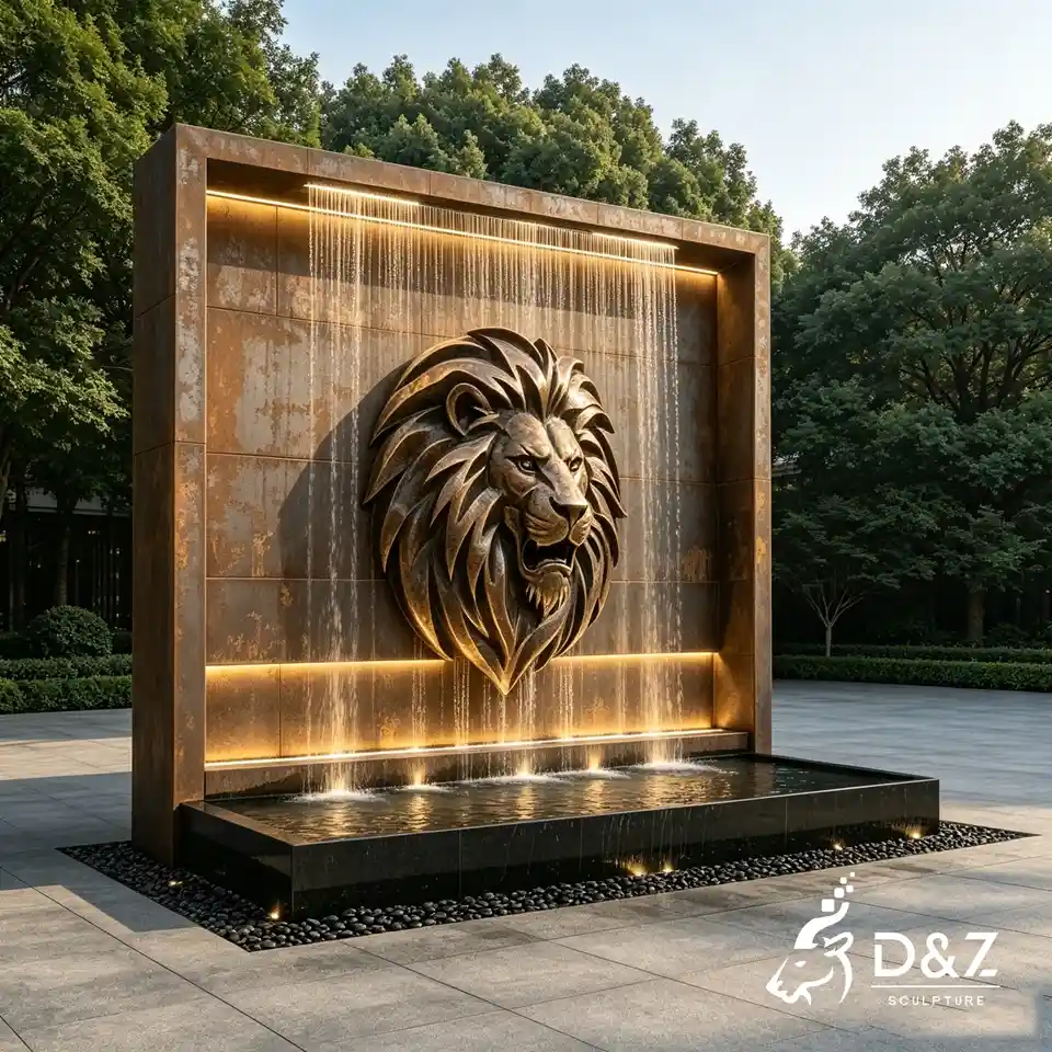 Bronze Lion Head Wall Fountain | Large Corten Steel Fountain Sculpture 6 Bronze Lion Head Wall Fountain | Large Corten Steel Fountain Sculpture 6
