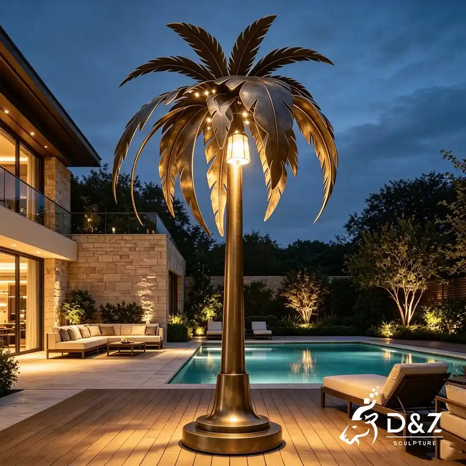 Bronze Palm Tree Floor Lamp | Custom Outdoor Metal Sculpture Floor Lamp 4 Bronze Palm Tree Floor Lamp | Custom Outdoor Metal Sculpture Floor Lamp 4