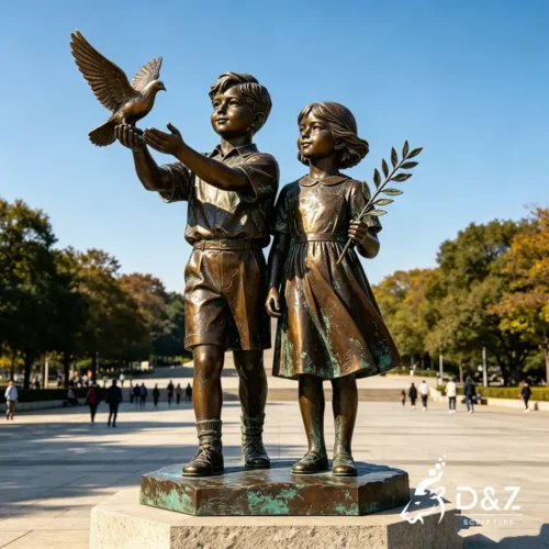 Children's Peace Statue | Two Kids Bronze Peace Dove Statue with Olive Branch 1 Children's Peace Statue | Two Kids Bronze Peace Dove Statue with Olive Branch 1