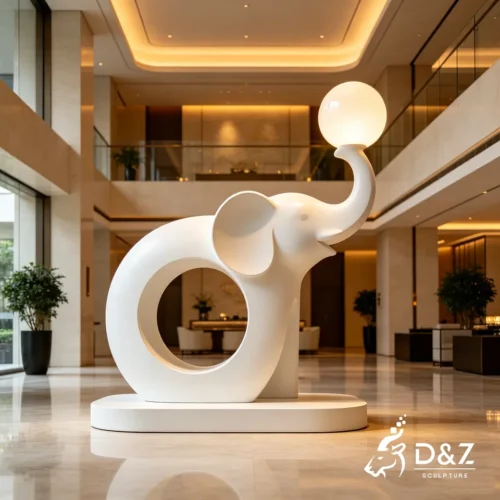 Elephant Sculpture Floor Lamp | Hollow Stainless Steel Elephant Lamp with LED Light 2