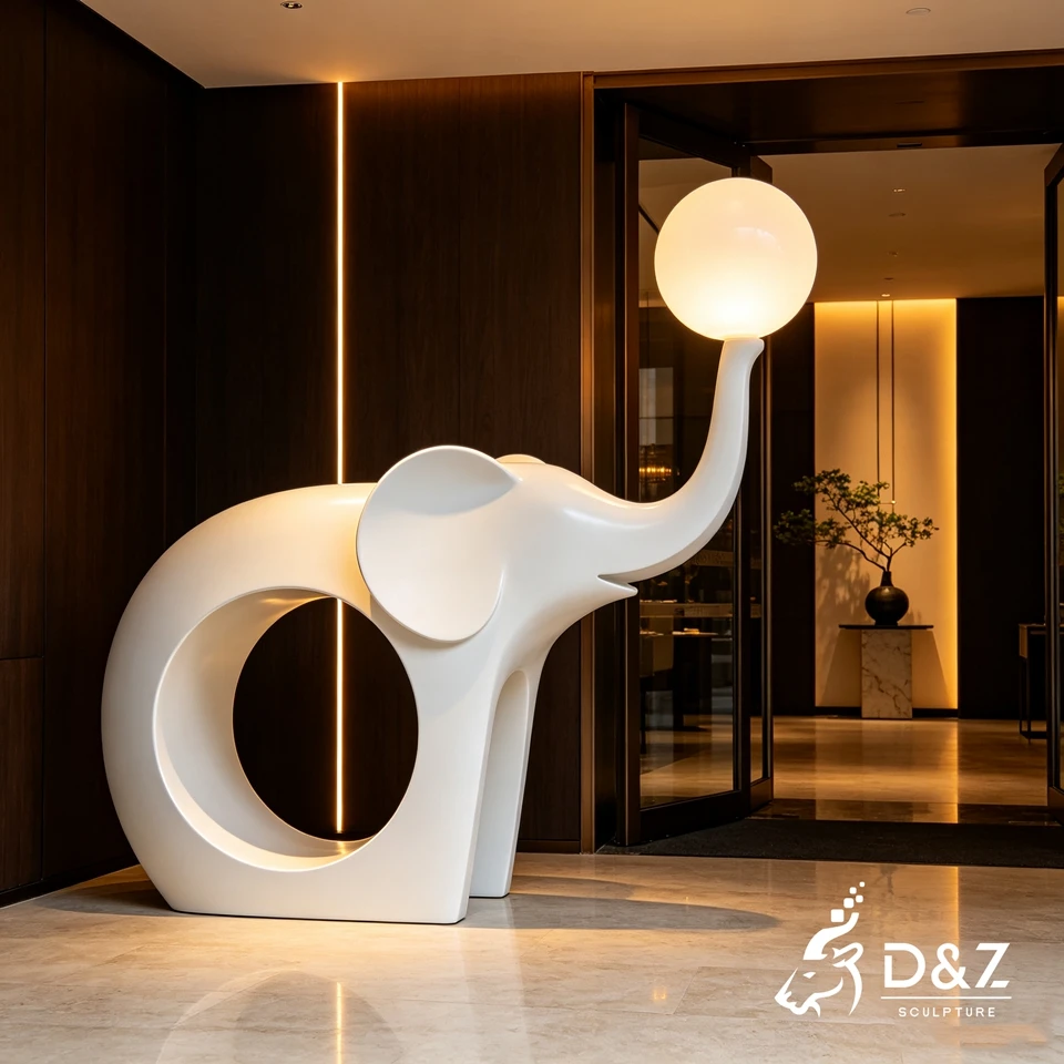 Elephant Sculpture Floor Lamp | Hollow Stainless Steel Elephant Lamp with LED Light 5 Elephant Sculpture Floor Lamp | Hollow Stainless Steel Elephant Lamp with LED Light 5